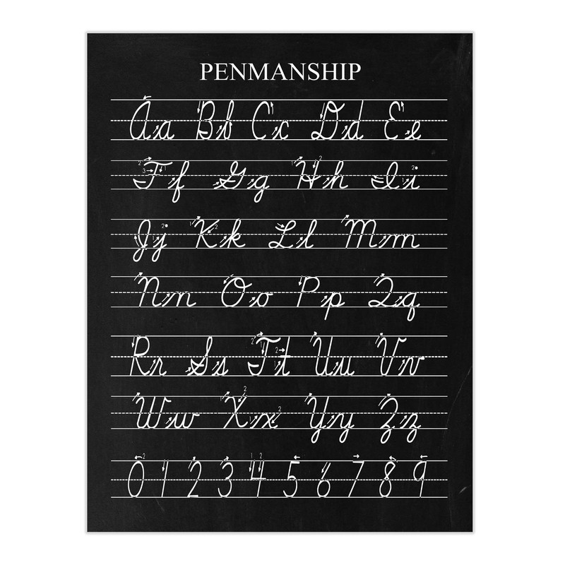 Vintage D'Nealian Penmanship Cursive Alphabet Distressed Black Chalkboard Unframed Print