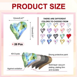 MECCANIXITY 20 Pcs 3D Heart AB Green Nail Rhinestones 12x13mm K9 Glass Crystal Rhinestones Pointed Back Crooked Heart Gems for Nail Charm Art DIY Decoration Craft