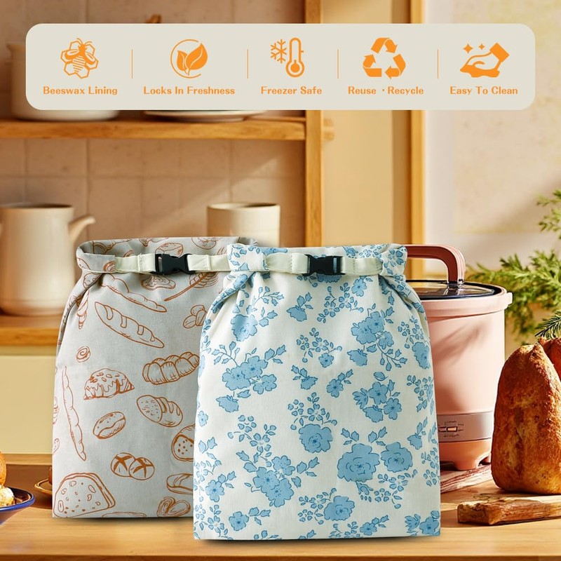 Bread Bags for Homemade bread,2 Pack Sourdough Bread Bags,Beeswax Bread
