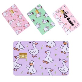 BOXOB 4pcs Goose Credit Card Skin, Fun Debit Card Decal Stickers Animal Flower Waterproof Cards Protective Cover Scratch-Resistant Wrap Sleeve for Bank ID Medicare Transport Cards (4 Colors)
