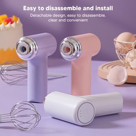Luqeeg Electric Whisk, Hand Mixer Hand Egg Whisk, Wireless Electric Kitchen Hand Mixer, 3-Speed Mixer for Cappuccino, Matcha, Matcha for Dough, Eggs, Dough, Cream (Purple)