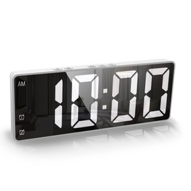 AMIR [New Version] Digital Alarm Clock, LED Alarm Clock for Bedroom, Electronic Desktop Clock with Temperature Display, Voice Control, 12/24H, Small Clock for Bedroom Decor - White