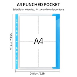 TOOELMON Punched Pockets A4 Plastic Wallets 12 Pack A4 Folders Wallets Plastic Document Files Popper Wallets with Pocket