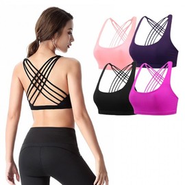 Layered Breathable Bra Top with Built-in Pads for Women's Pilates & Sports 02.Purple/S