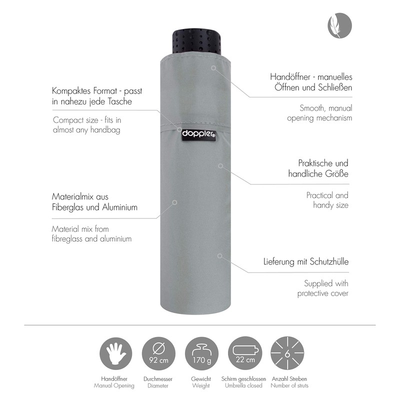 Doppler Pocket Umbrella Fibre Havana Plain, Cool grey, Pocket umbrella