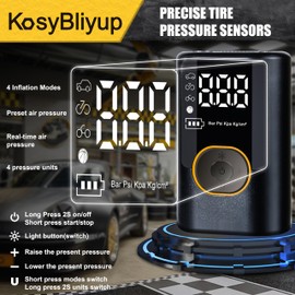 KosyBliyup Tire Inflator Portable Air Compressor 150 PSI, Cordless Air Pump for Car Tires, Air Pump for Car, Motorcycle, Bicycle, Balls with Pressure Gauge, LED Light, Auto Shut Off