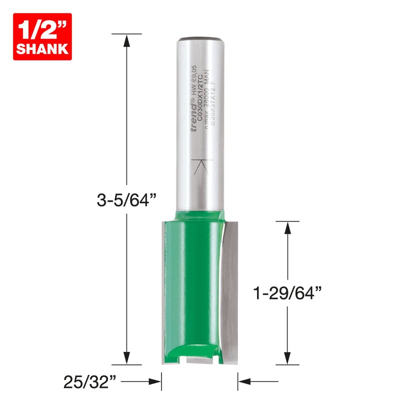 Trend CraftPro Straight Two Flute Router Bit, 1/2 Inch Shank,