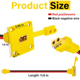 XT60 Male to Female Mount Panel Cable, 12AWG Gold Plated XT60 Male Plug with Mout Panel to Female Wire with Dust Cover for RC Lipo Battery Aeromodelling FPV Drone, 30cm/11.8in