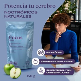 B-FIT Focus ELEV8 - Nootrópicos Naturales para la Concentración 150g, 30 Porciones, Sabor Manzana Verde, En Polvo, Sin Eritritol, Sin Conservadores