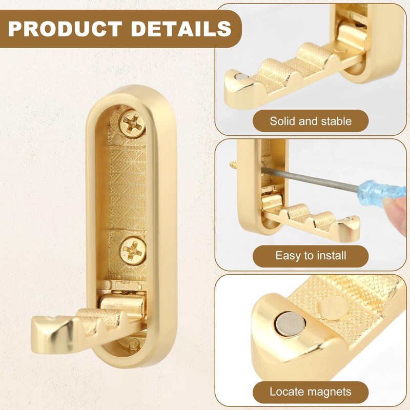 Foldable Wall Hooks, Gold, 5 Pack, Heavy Duty Coat and