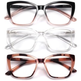 ORANZI Reading Glasses Women, 3 pack Fashion Oversized Blue Light Readers Women, Spring Hinge Cat Eye Glasses Anti Eyestrain(B1 B1 Mix, 2.75)