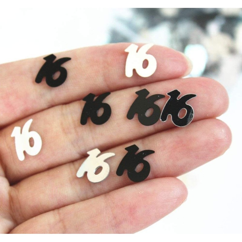 14g Black & Silver 16th Birthday Confetti Foil Metallic Glitz