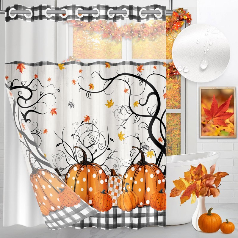 Culudea Fall No Hook Shower Curtain with Snap in Liner,
