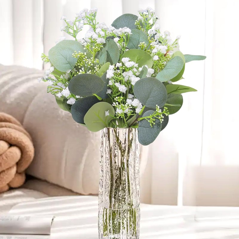 HONQX Artificial Eucalyptus Stems, 24 Pcs Gypsophila Artificial Flowers Greenery