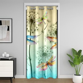 Feelyou 1 Panel, 42"x80" Pretty Dragonfly Door Cover Curtain Boys Girls Dandelion Doorway Curtain Privacy for Kids Teal 30%-50% Blackout Insulated Thermal Curtain Nutrue Window Treatments