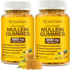 2 Pack Mullein Gummies 2000mg, Boost Respiratory & Digestive, Immune Booster for Adults & Kids, Vegan Supplement, Non-GMO and 120 Gummies Dietray Supplement.