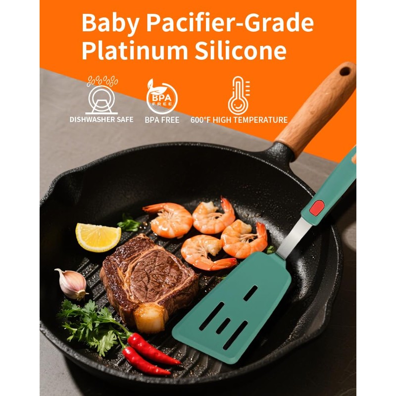 Brigii Silicone Spatula Turner Set of 3, 430 Stainless Steel