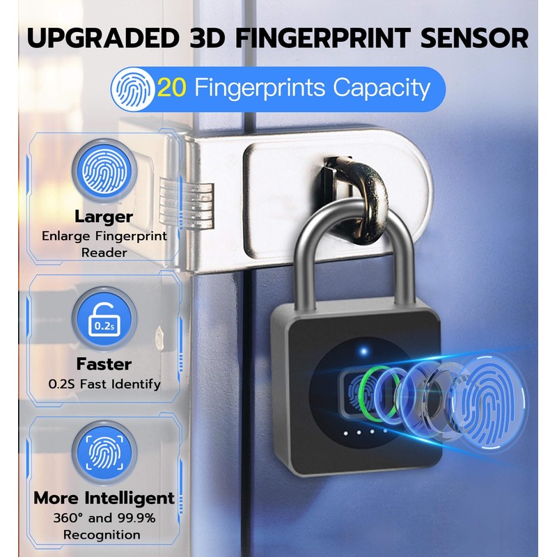 eLinkSmart Fingerprint Gym Locker Lock, Keyless Biometric Padlock, Weatherproof Electronic