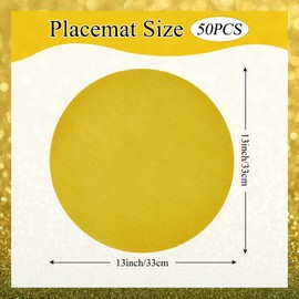50 PCS Gold Paper Place Mats Round Glitter Disposable Table Mats Sequin Doilies Decorative Placemats for Birthday Wedding Christmas Banquet Thanksgiving Graduation Party Dinner Table Decor