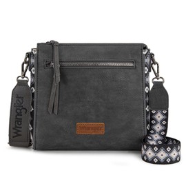 Wrangler Western Crossbody Purse Aztec Medium Cross Body Bags for Women Shoulder Handbag Mom Purse with Wide Strap for Everyday Travel WG205-9360BK
