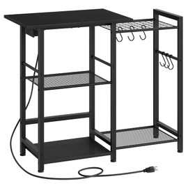 HOOBRO Bakers Rack with Charging Station, Microwave Stand with Storage, Space-Saving Coffee Bar Industrial Bread Organizer, for Dining Room, Kitchen, Black BB15UHB01G1