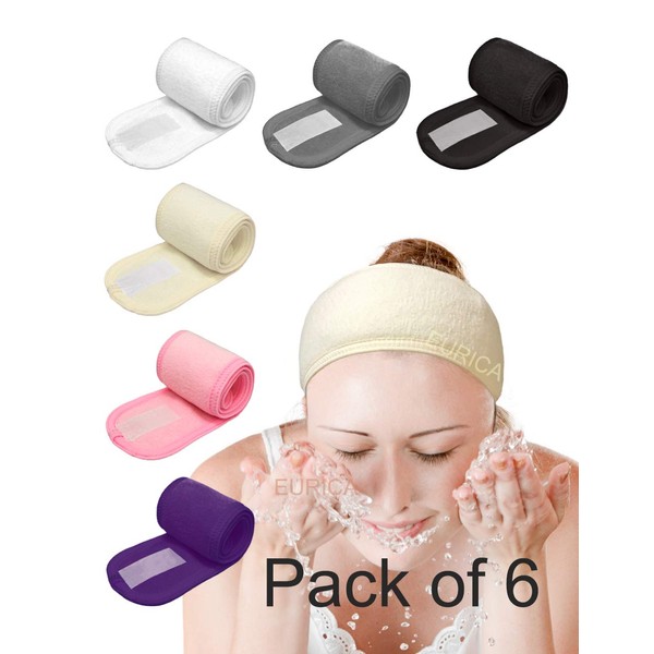 Spa Headband Hair Wrap ERICA Sweat Headband Head Wrap Hair Towel Wrap Non-slip Stretchable Washable Makeup Headband for Face Wash Facial Treatment Sport Pack of 6 Fits All