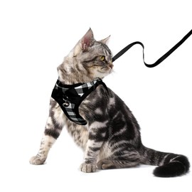 Cat Leashes and Harnesses for Walking,Breathable Soft Kittens Vest for Cats Dogs, Kitten Harness Escape Proof with Bell and Bow-Knot Decoration Christmas(L, Black-White)