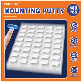 480 Pcs Mounting Putty Adhesive Dots Removable Sticky Tack for Wall Hanging Things, Clear Tacky Wall Putty fits Pictures Poster Tack Non Marking 0.31" X 0.51"