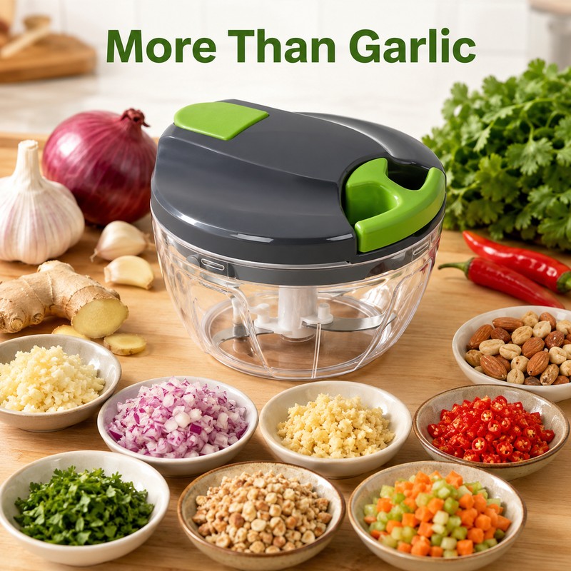 Manual Garlic Chopper for Food Prep - Pull-String Vegetable Mincer
