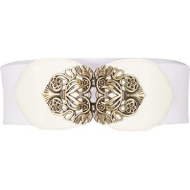 BlackButterfly 3 Inch Wide Waspie Elastic Vintage Buckle Waist Belt (White, US 2-4)