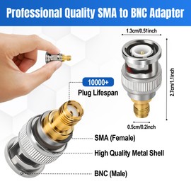 SMA to BNC Adapter 2 Pack, SMA Female to BNC Male RF Coax Antenna Coupler Extension Convertor Connector Low Loss for RF Applications/Wireless LAN Devices/Wi-Fi Radios External Antenna
