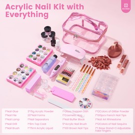 Acrylic Nail Kit for Beginners with Everything in Gift Makeup Bag Rose Pink