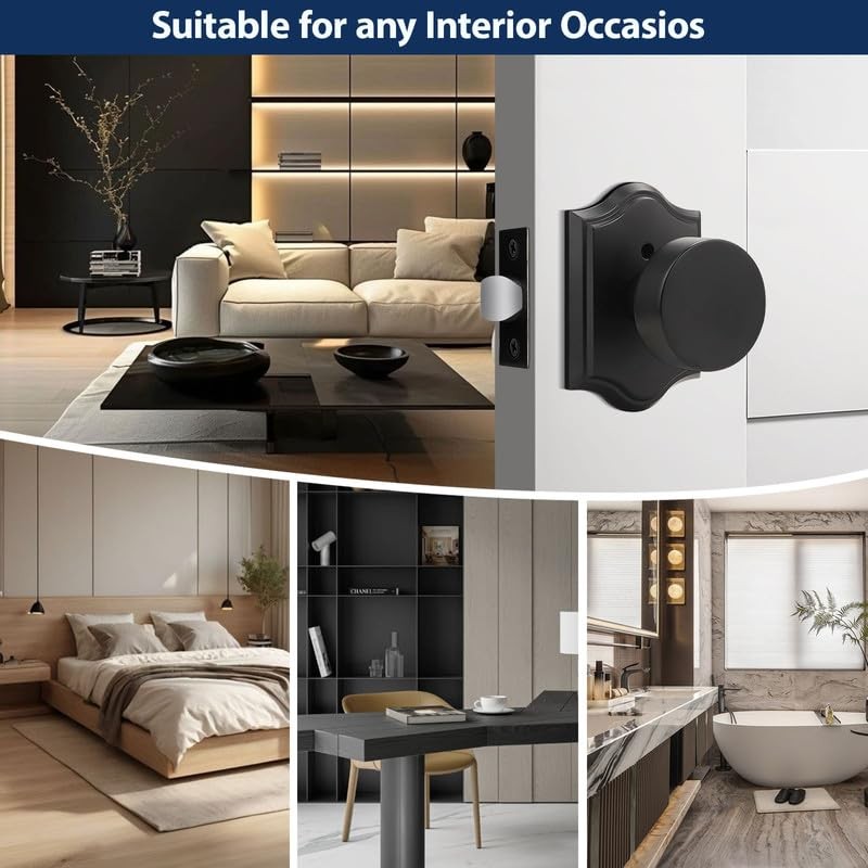 Orger Black Door Knobs Interior, Zinc-Alloy Matte Black Door Knob