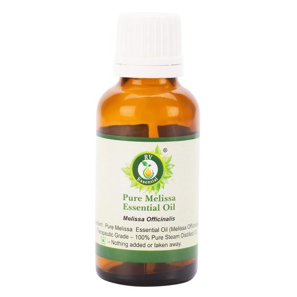 R V Essential Pure Melissa Essential Oil 100 ml (3.38 ounces) - Melissa Officinalis (100% Pure and Natural Steam Distillated) Pure Melissa Essential Oil