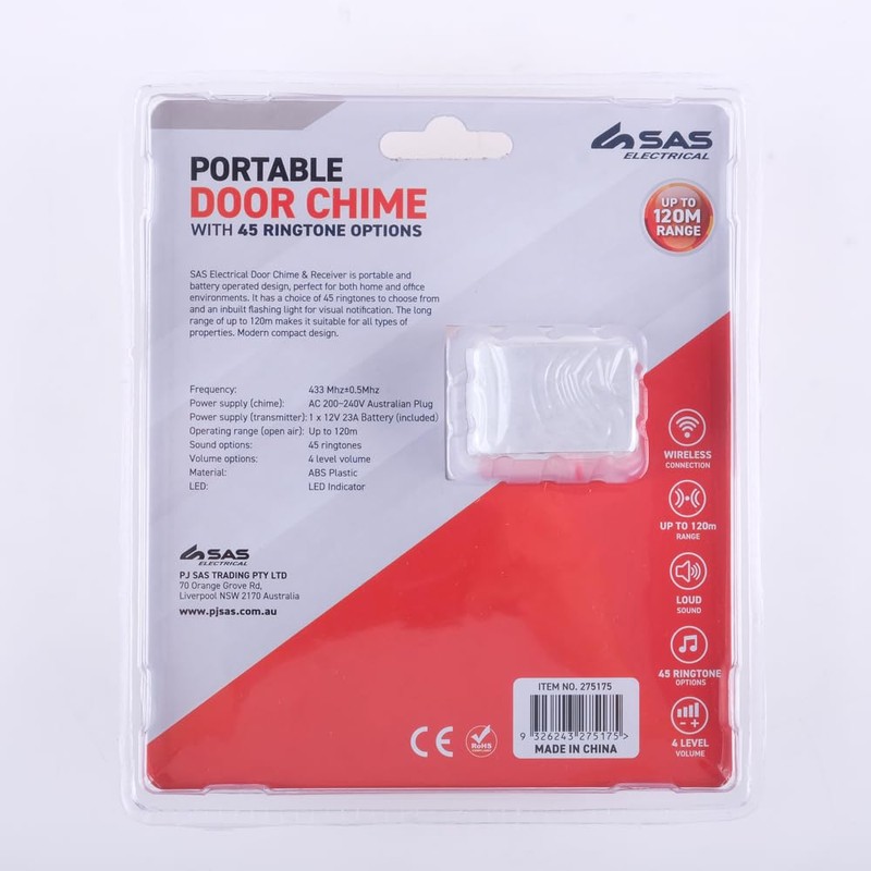 SAS Electrical 240V Wireless Doorbell with Receiver