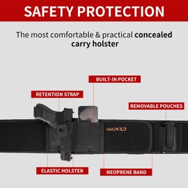 Belly Band Holster for Concealed Carry - Gun Holster for Women Men Fits Glock 17-43, S&W, Ruger, Shield, with Breathable Elastic Neoprene(Right Draw, up to 39” Belly)