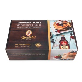 Michele Foods 40th Anniversary Box | Variety Pack with Butter Pecan Syrup, Maple Cream Syrup, and Gourmet Buttermilk Pancake & Waffle Mix, Recipe Book | Good Over Everything!