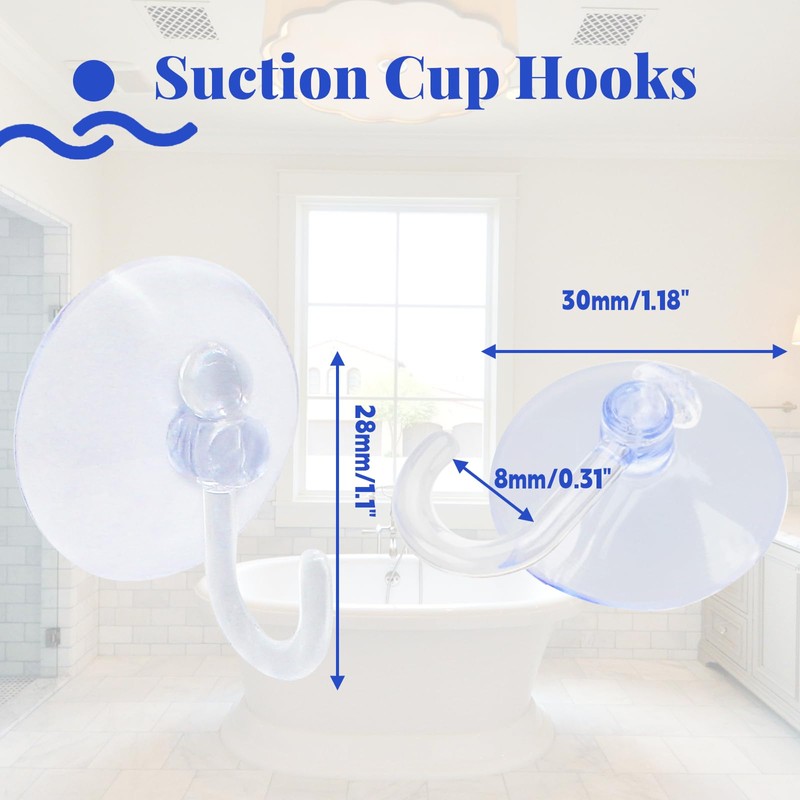Kyuionty 30 Pack Suction Cup Hooks, 30mm Clear Plastic Suction