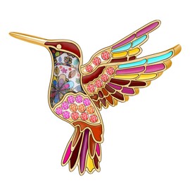 NEWEI Antique Hummingbird Brooch Pins Rhinestone Bird Jewellery for Women Girls Clothes Accessories (Red)