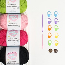 Chunky Crochet Yarn Kit for Beginners Thick Wool Cotton Amigurumi Yarn 4x50g Chunky Wool for Knitting, Ideal Easy Crochet Starter Kit for All Your Crochet Projects (4-mixpink)