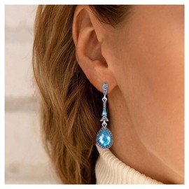 Allereya Vintage Teardrop Blue Crystal Drop Earrings Rhinestone Celestite Stud Earrings Blue Topaz Dangle Earrings Blue Sapphire Earrings Cz Wedding Bridal Earrings Jewelry for Women and Girls