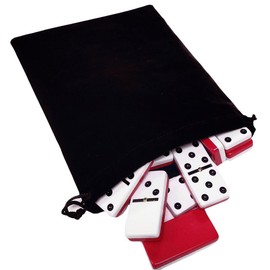 Domino Double Six 6 Two Tone Red and White Tiles Jumbo Tournament Professional Size with Spinners in Black Elegant Velvet Bag