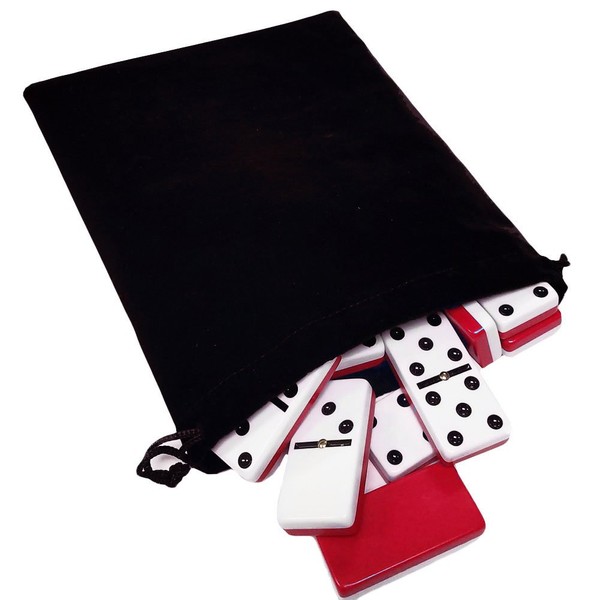 Domino Double Six 6 Two Tone Red and White Tiles Jumbo Tournament Professional Size with Spinners in Black Elegant Velvet Bag