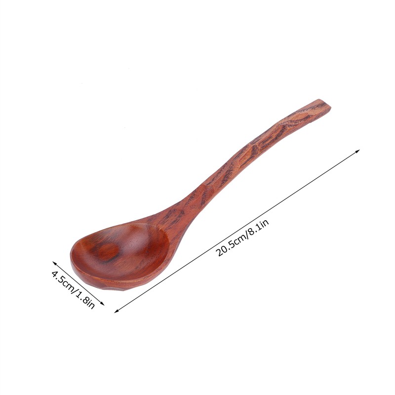 5PCS Japanese Style Wood Spoon Long Handle Soup Spoons Household