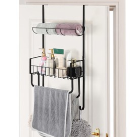 ETELI Over The Door Organizer Bathroom Over Door Towel Rack Hanger Organizer Behind The Door Storage with Hooks for Small Bathroom Bedroom, Black