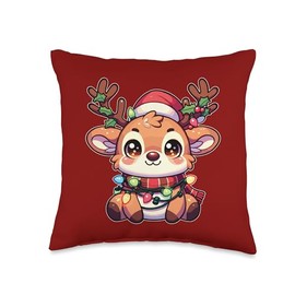 Christmas Hat Christmas Fairy Lights Reindeer Throw Pillow