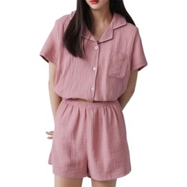 Celucke Women's Summer Pajama Set, Short Sleeve Comfortable Sleepwear Lightweight Nightwear Soft Outfit Breathable Relaxing Homewear, Satin Pyjamas For Women, Pj Shorts Set, Comfort Lounge Wear Pink