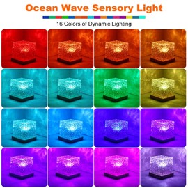 Galaxy Projector Night Light for Bedroom, Touch Lamps Bedside Star Projector for Kids, Ice Cube Ocean Wave Sensory Lights 16 Color Adjustable Brightness Crystal Lamp (RGB-Ice Cube Wooden Base)