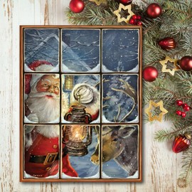 Holiday Santa Claus Lantern Windowpane Painting Festive Christmas Wall Art for Home Decor - Framed Giclee Artwork 8x10in