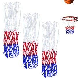 Basketball Net, Pack of 3 Three-Colour Basketball Replacement Net, Nylon Basketball Net, Basketball Net, 12 Loops, Portable Basketball Net, Easy Assembly, for Indoor or Outdoor Use